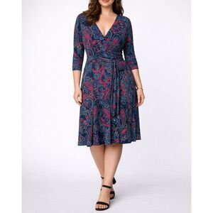 Ralph Lauren Cartyna Paisley Surplice Jersey Dress Women’s Size 12 Large Navy Mu